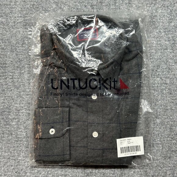UNTUCKit Angelus Shirt Mens S Reg Fit Gray Window Pane Long Sleeve Button Up New - Picture 11 of 11